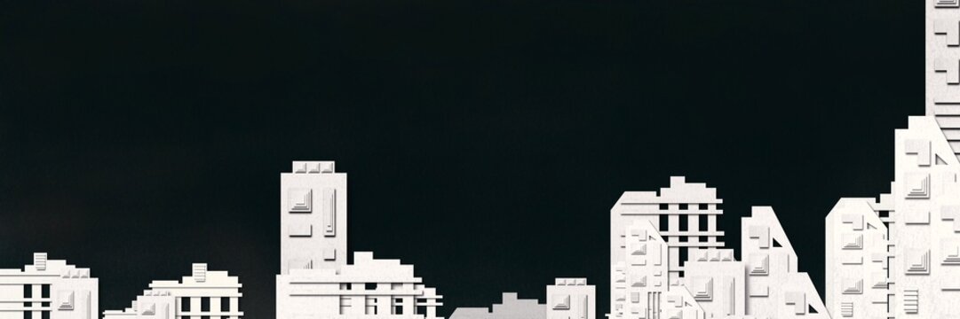 Panorama of city ,city illustration,geometric background,black and white, copy space