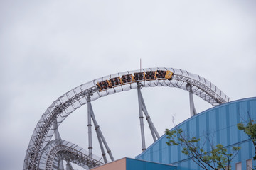 Tokyo, Japan, 07/10/2019 , Rollercoaster in La Qua, amusement park. Situated near Tokyo Dome in Suidobashi.