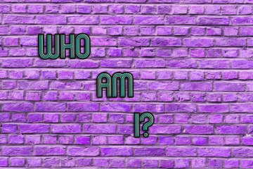 Fototapeta premium Conceptual hand writing showing Who Am Iquestion. Concept meaning Selfconsciousness own demonstratingality identity character Brick Wall art like Graffiti motivational call written on the wall