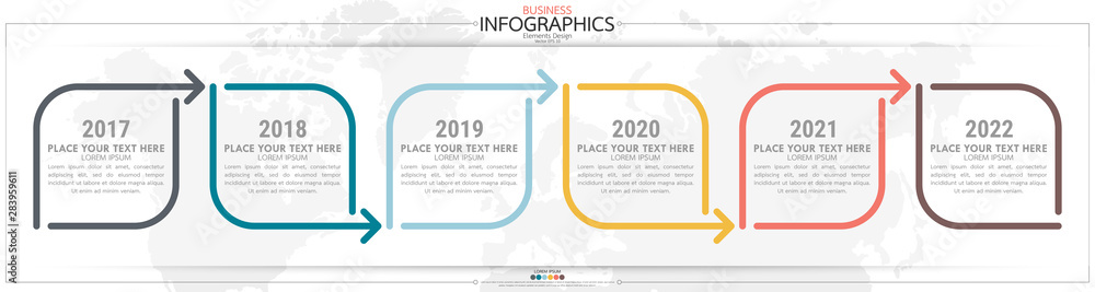 Poster nfographic business horizontal timeline steps process chart template. vector modern banner used for 