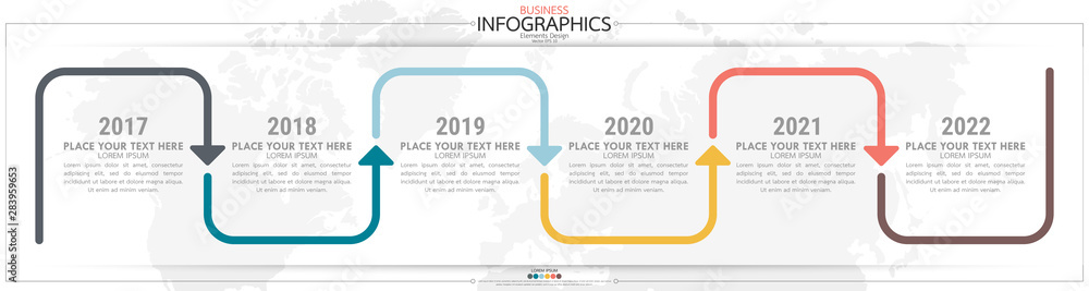 Poster nfographic business horizontal timeline steps process chart template. vector modern banner used for 