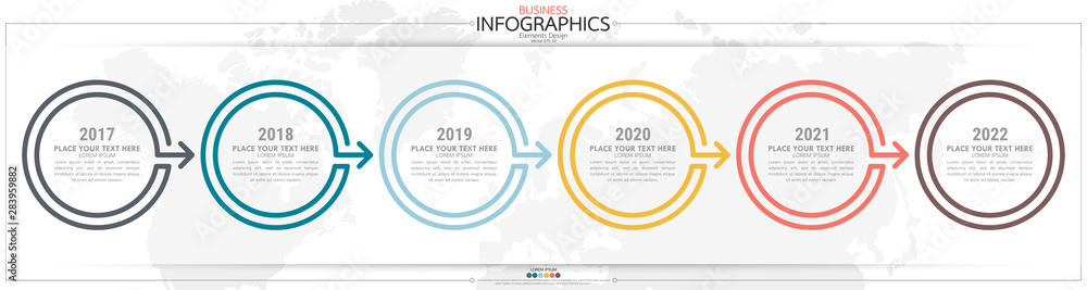Poster nfographic business horizontal timeline steps process chart template. vector modern banner used for 