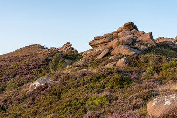 Panoramic view of The Roaches, Hen Cloud and Ramshaw Rocks in the Peak District National Park.