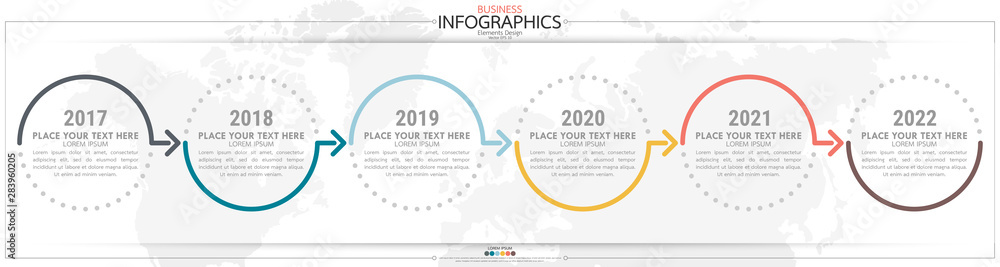 Poster nfographic business horizontal timeline steps process chart template. vector modern banner used for 