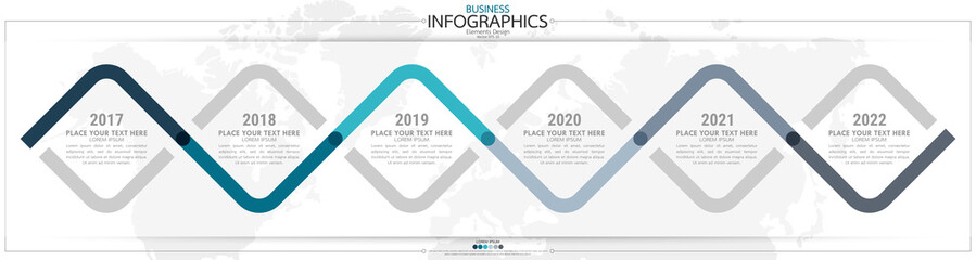 nfographic business horizontal timeline steps process chart template. Vector modern banner used for presentation and workflow layout diagram, web design. Abstract elements of graph options.
