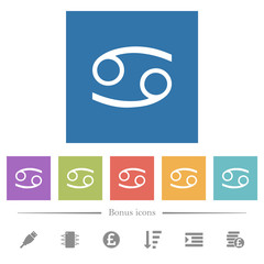 Cancer zodiac symbol flat white icons in square backgrounds