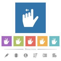 Left handed move left gesture flat white icons in square backgrounds