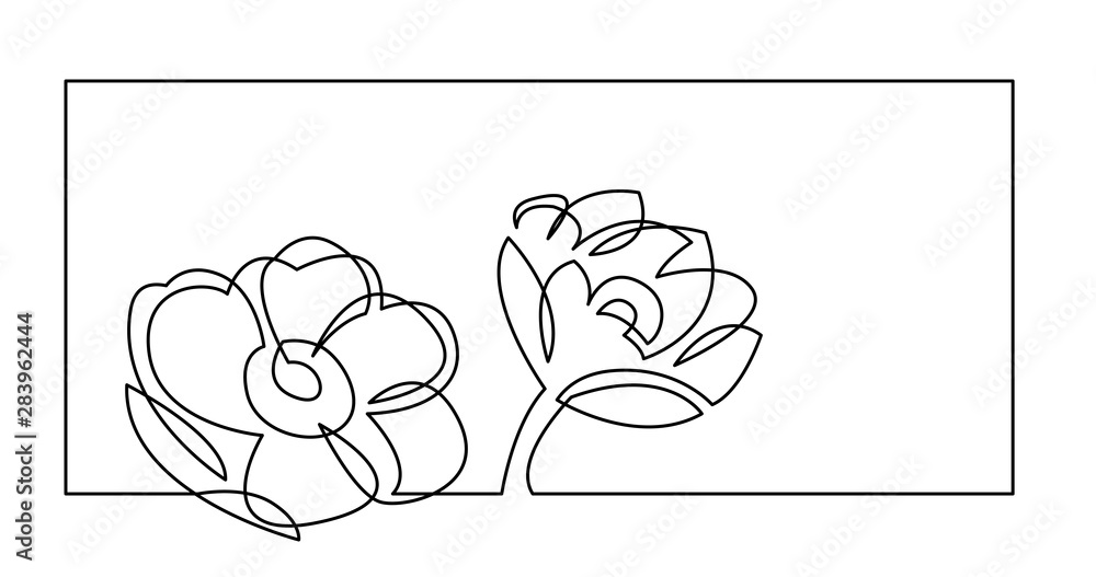 Wall mural continuous line drawing of two beautiful poppy flowers invitation card design