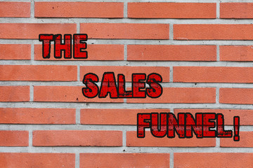 Obraz premium Word writing text The Sales Funnel. Business photo showcasing refers to buying process companies lead customers through Brick Wall art like Graffiti motivational call written on the wall