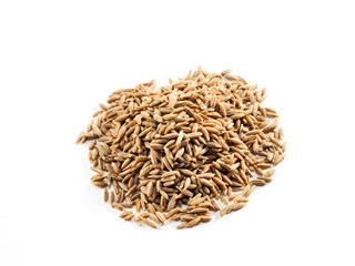 Cumin seeds (Cuminum), jeera on a white background