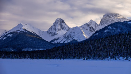 Sunset in the mountains of Spray Valley Provincial park in Kananaskis, Alberta, Canada