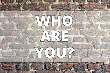 Writing note showing Who Are Youquestion. Business concept for Introduce or Identify Yourself Tell your Personal Story Brick Wall art like Graffiti motivational call written on the wall