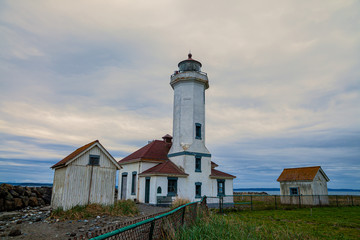 Fototapeta na wymiar Point Wilson Lighthouse in Fort Worden State Park, Port Townsend, Washington, USA