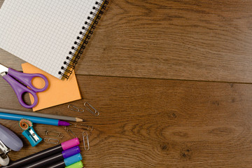 Education and back to school concept. Office and school accessories.