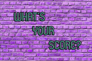 Fototapeta na wymiar Conceptual hand writing showing What S Your Score. Concept meaning Personal grade rating on a competition game or study Brick Wall art like Graffiti motivational call written on the wall