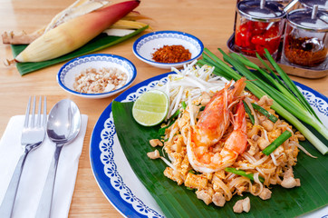 Homemade food, Thai food Pad Thai with shrimp, Thai style noodles.