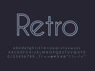 Retro font and alphabet. Stock vector illustration