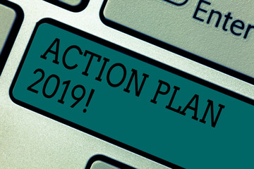 Text sign showing Action Plan 2019. Conceptual photo to do list in new year New year resolution...