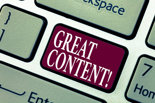 Conceptual hand writing showing Great Content. Business photo showcasing Excellent Information Valuable Interesting Good Convenient Keyboard key Intention to create computer message idea