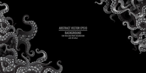 Octopus abstract frame design, creative ocean doodle, cute decoration design, deep wildlife cartoon retro tentacles for web and print