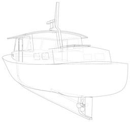 Yacht. Technical illustration wire-frame. Vector rendering of 3d.