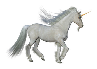 Plakat 3D Rendering Fairy Tale White Unicorn on White