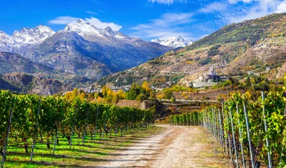 Fotobehang beautiful scenery of Valle d'Aosta, northen Italy. Alps mountains, scenic valley of castles and vineyards  © Freesurf