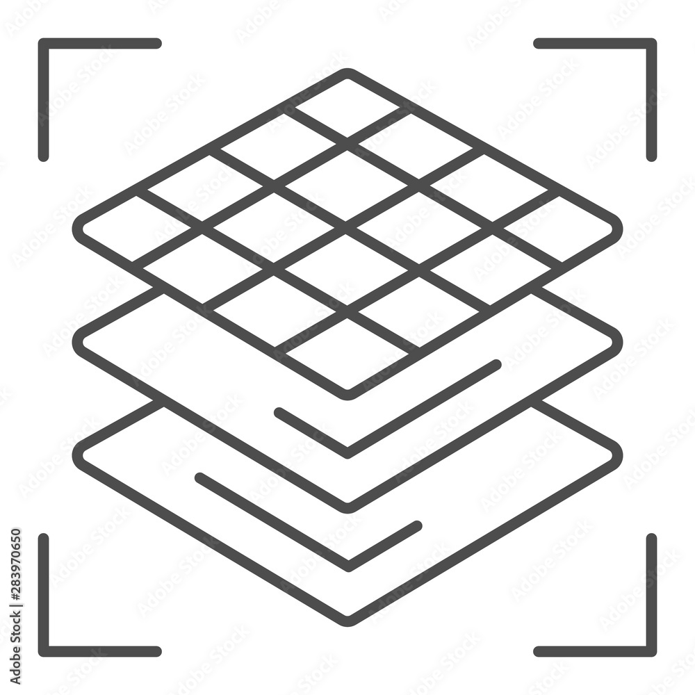 Poster 3D square layers thin line icon. 3d layering design vector illustration isolated on white. 3d modeling layers outline style design, designed for web and app. Eps 10.