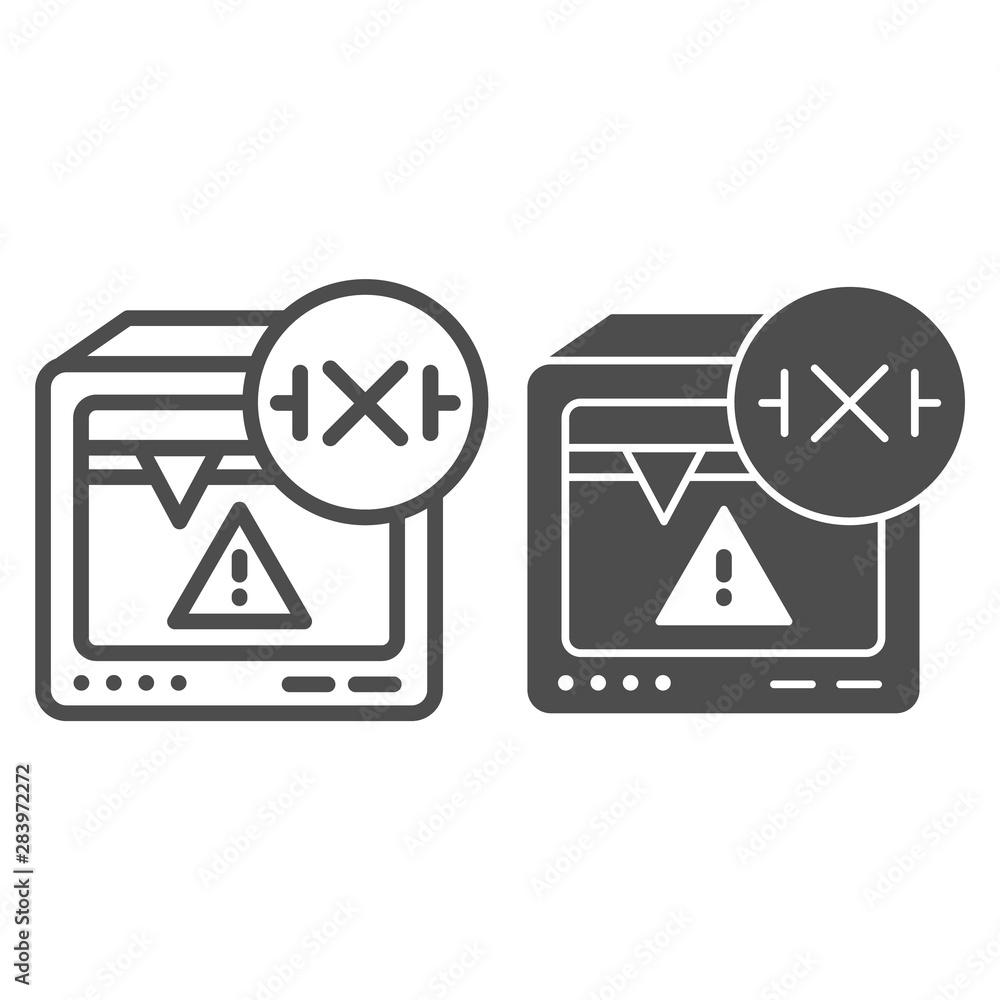 Poster 3d printer warning line and glyph icon. error printing vector illustration isolated on white. 3d pri