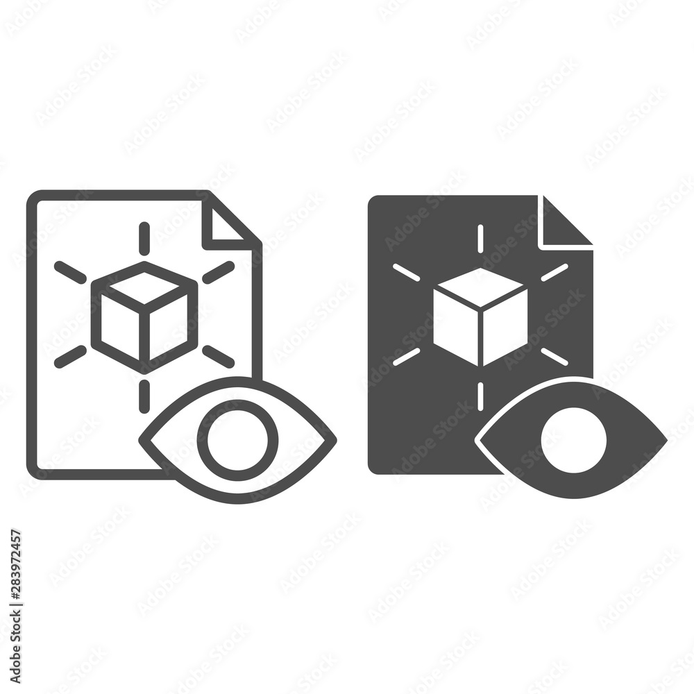 Poster document with eye line and glyph icon. 3d project vector illustration isolated on white. view 3d pro