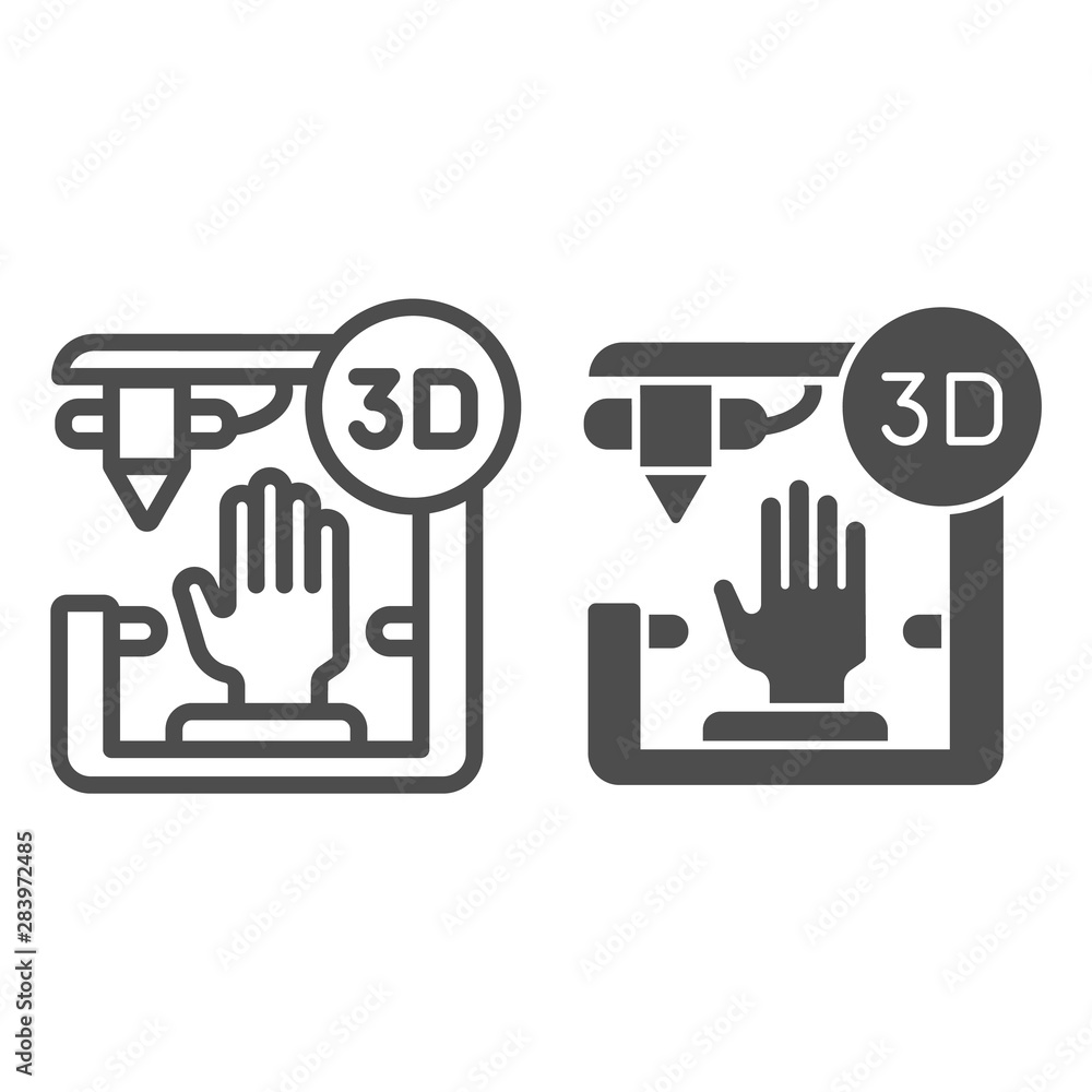 Poster 3d organ printing line and glyph icon. bionic hand printing vector illustration isolated on white. 3