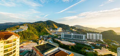 Panorama landscape with jungle and architecture in Cameron Highlands - obrazy, fototapety, plakaty