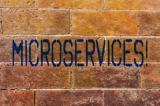 Conceptual hand writing showing Microservices. Concept meaning Software development technique Decomposing an application Brick Wall art like Graffiti motivational written on wall