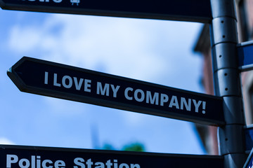 Fototapeta premium Handwriting text writing I Love My Company. Conceptual photo tell why admire their job and workplace