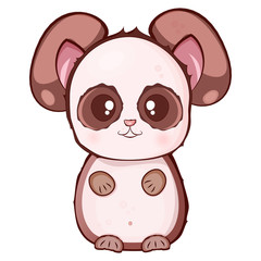 Vector child's drawing, brown panda with a beige muzzle and belly on a white background Kawaii style