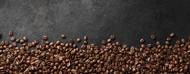 Foto op Plexiglas Banner - Fresh Coffee Beans With Dark Background  © jd-photodesign