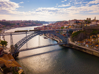 Porto city view with Douro river and Dom Luis I bridge, Portugal