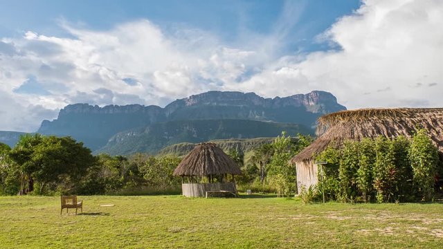 Time-lapse of  Auyantepui on a sunny day. Canaima National Park. Venezuela
