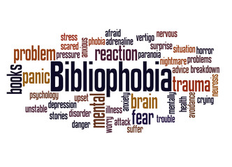 Fototapeta premium Bibliophobia fear of books word cloud concept