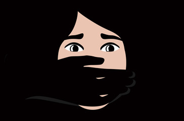Hand covering Woman Mouth concept for Kidnapping or Domestic Violence.