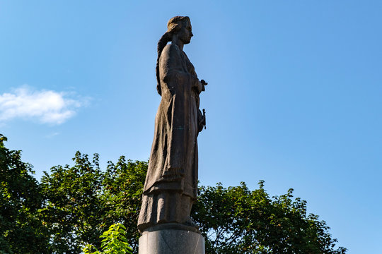 Statue of Roksolana Nastia Lisovska  in downtown Rohatyn,  Ivano-Frankivsk region, Ukraine. August 2019