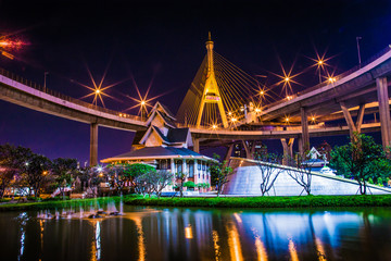 Fototapeta na wymiar Bhumibol bridge views at sunset in Bangkok Thailand