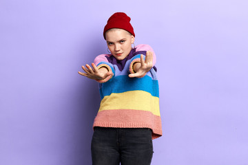 cheerful talented rap fun dancing with stretched arms. close up photo. lifestyle, hobby, interest, leisure, free time, spare time, performance