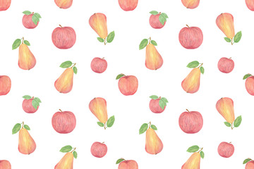 Red tasty apples and pears repeat pattern