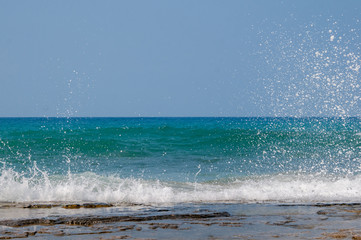 Sea waves, breeze, beautiful summer beach in Alanya, Turkey.