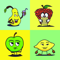 vector fruits emotions design apple pear lemon
