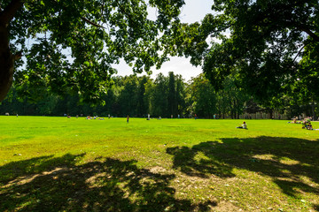 green city park during a sunny day , place of urban rest for citizens in a holyday with fine weather
