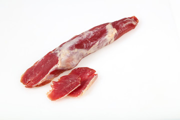 Smoked pork meat over white background