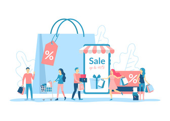 Cartoon Color Characters People Discount Concept. Vector