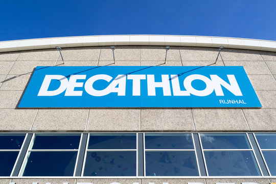 ARNHEM, THE NETHERLANDS - OCTOBER 28, 2018: Decathlon sign at branch. Decathlon is a French sporting goods retailer, the largest sporting goods retailer in the world.